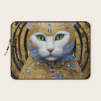 Gustav Klimt Style White Cat with Beautiful Costume Laptop Sleeve Gallery Image 1