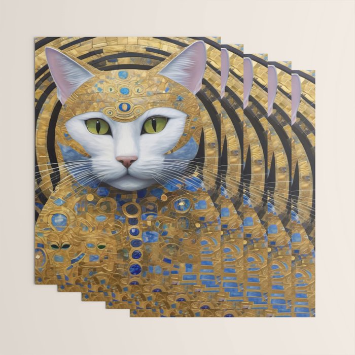 Gustav Klimt Style White Cat with Beautiful Costume Wrapping Paper Gallery Image 3