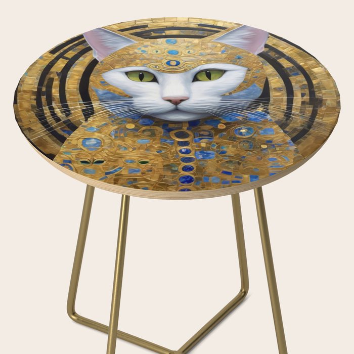 Gustav Klimt Style White Cat with Beautiful Costume Side Table Gallery Image 2