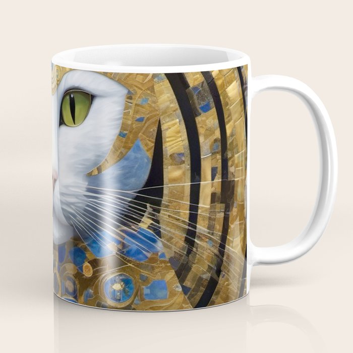 Gustav Klimt Style White Cat with Beautiful Costume Coffee Mug Gallery Image 1