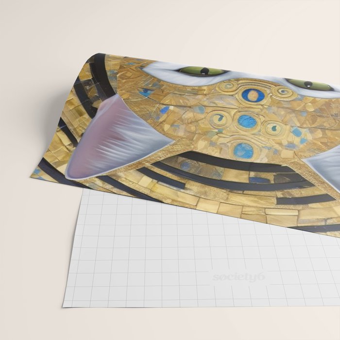 Gustav Klimt Style White Cat with Beautiful Costume Wrapping Paper Gallery Image 2