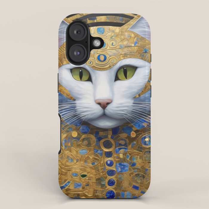 Gustav Klimt Style White Cat with Beautiful Costume iPhone Case Gallery Image 1