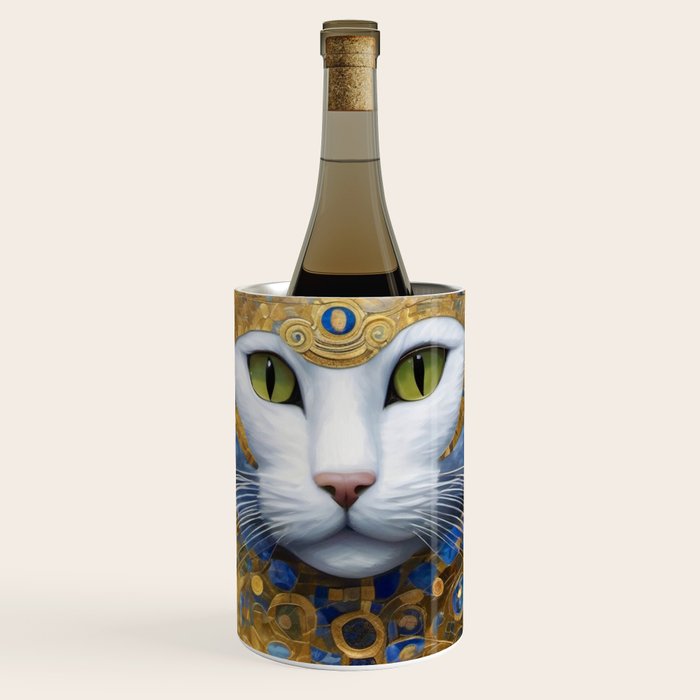 Gustav Klimt Style White Cat with Beautiful Costume Wine Chiller Gallery Image 1
