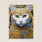 Gustav Klimt Style White Cat with Beautiful Costume Stationery Card Gallery Image 2