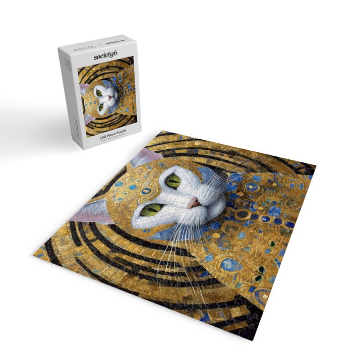 Gustav Klimt Style White Cat with Beautiful Costume Jigsaw Puzzle Gallery Image 2