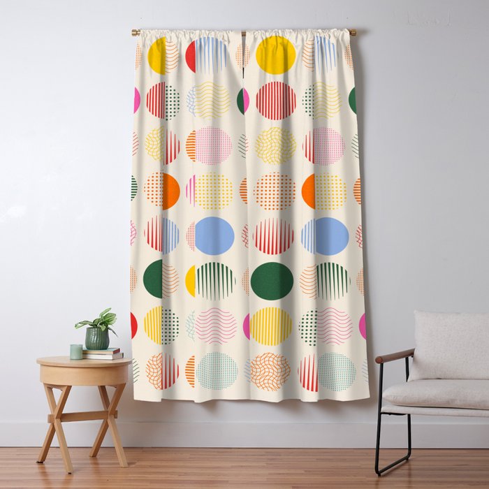 Retro Geometric Circles: Peach Bauhaus Edition Window Curtain Gallery Image 5
