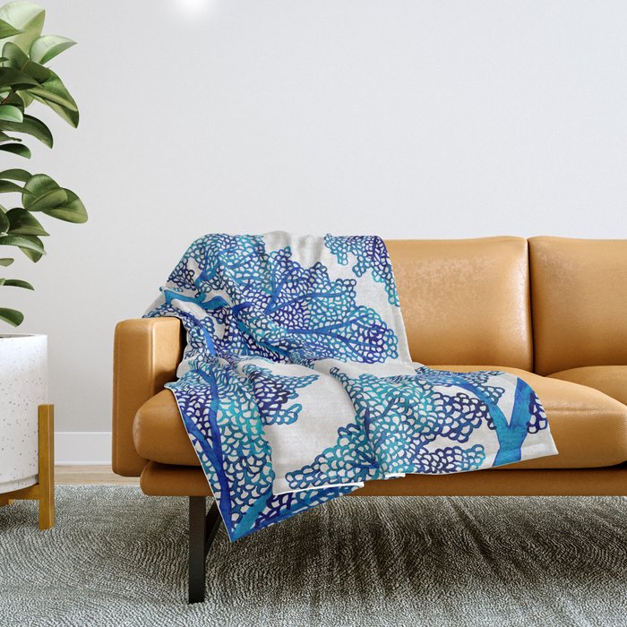Sea Fan Coral - Blue OmbrÃ© Throw Blanket Gallery Image 1