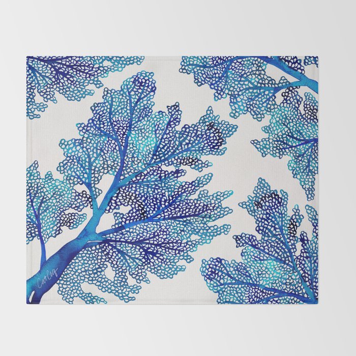 Sea Fan Coral - Blue OmbrÃ© Throw Blanket Gallery Image 2