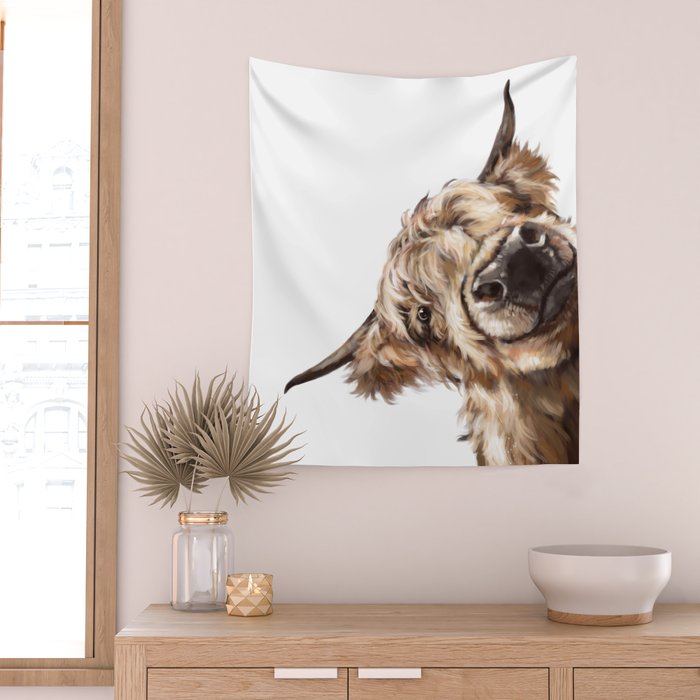 Sneaky Highland Cow Wall Tapestry Gallery Image 2
