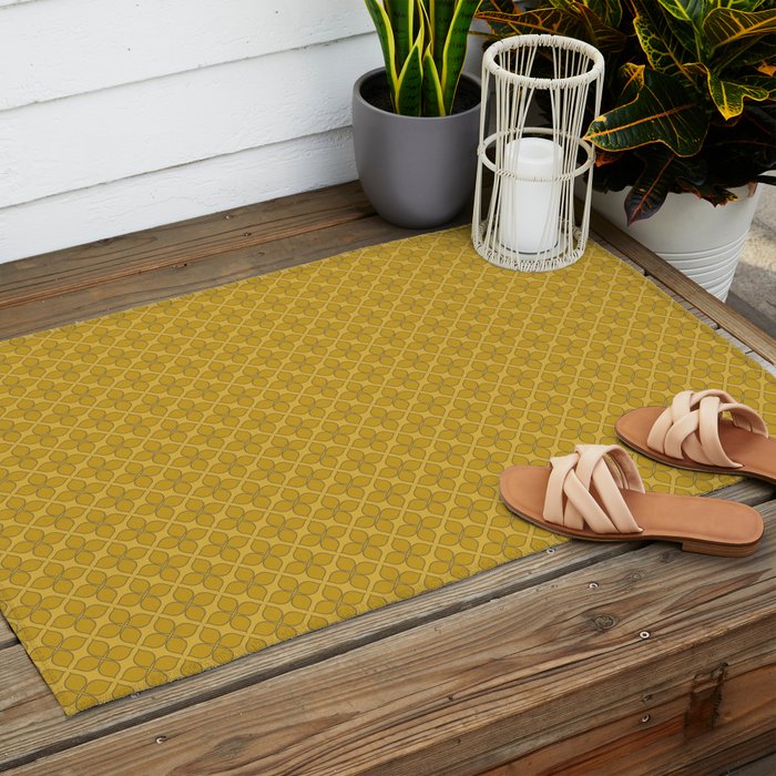Golden Moroccan Floral Pattern Outdoor Rug Gallery Image 2