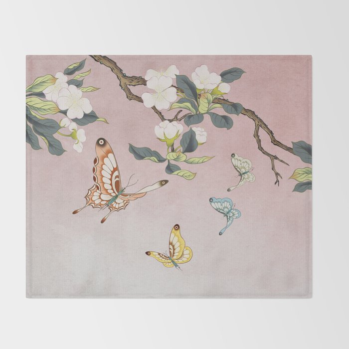 Butterflies and pear blossoms Throw Blanket Gallery Image 2