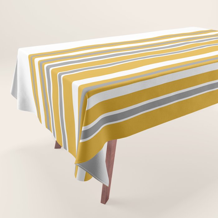Perfectly Mustard Striped Color Block with White and Gray Tablecloth Gallery Image 1