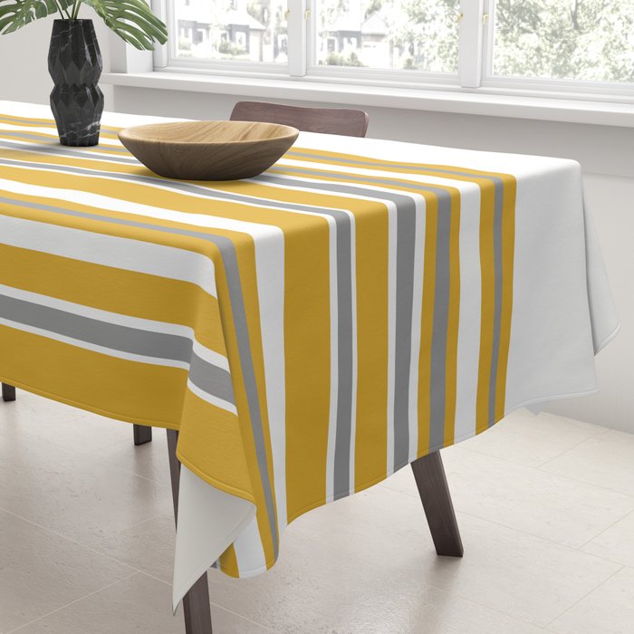 Perfectly Mustard Striped Color Block with White and Gray Tablecloth Gallery Image 3