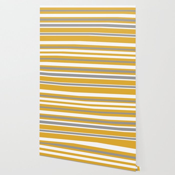 Perfectly Mustard Striped Color Block with White and Gray Wallpaper Gallery Image 2