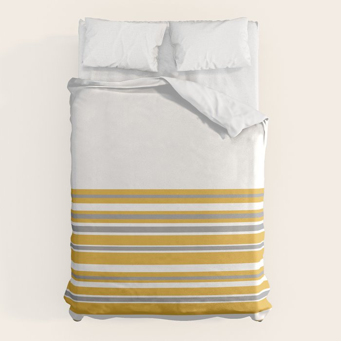 Perfectly Mustard Striped Color Block with White and Gray Duvet Cover Gallery Image 1