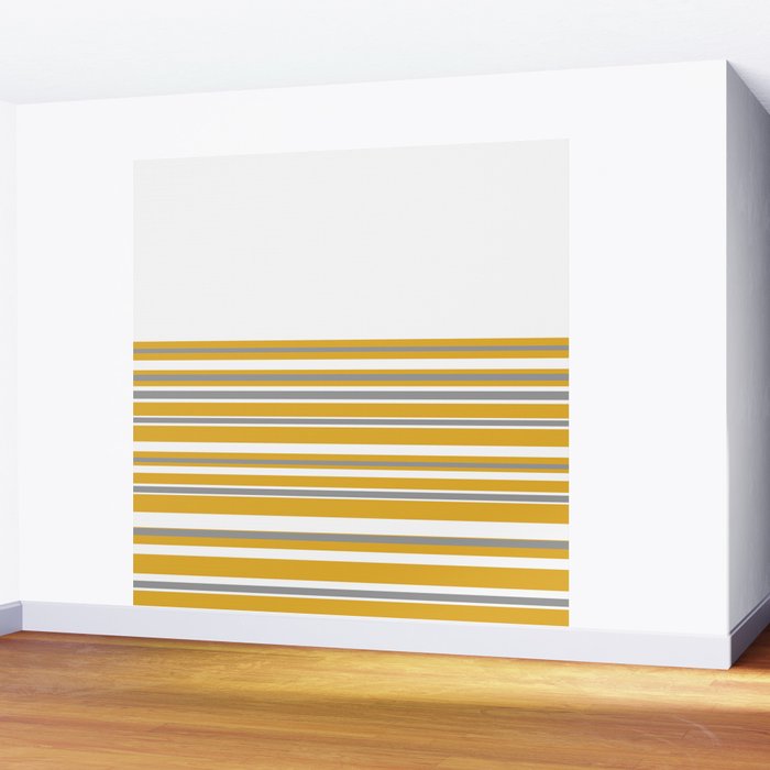 Perfectly Mustard Striped Color Block with White and Gray Wall Mural Gallery Image 2