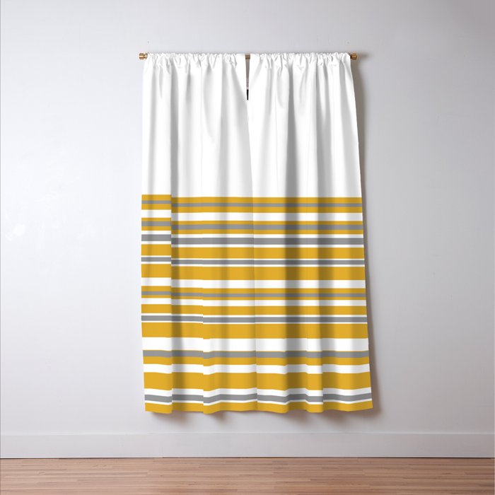 Perfectly Mustard Striped Color Block with White and Gray Window Curtain Gallery Image 3