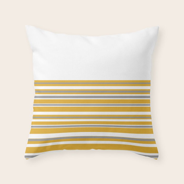 Perfectly Mustard Striped Color Block with White and Gray Throw Pillow Gallery Image 1