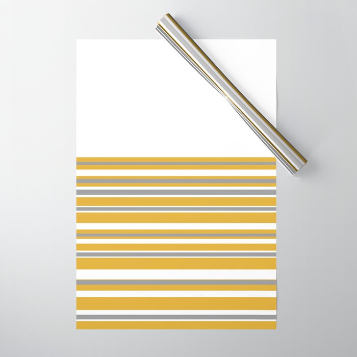 Perfectly Mustard Striped Color Block with White and Gray Wrapping Paper Gallery Image 1