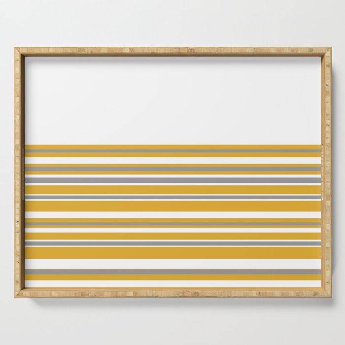 Perfectly Mustard Striped Color Block with White and Gray Serving Tray Gallery Image 1