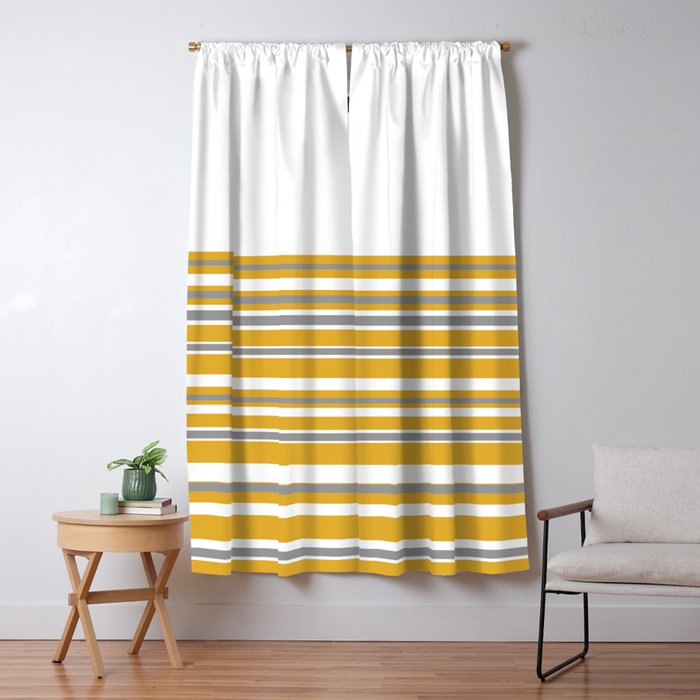 Perfectly Mustard Striped Color Block with White and Gray Window Curtain Gallery Image 5