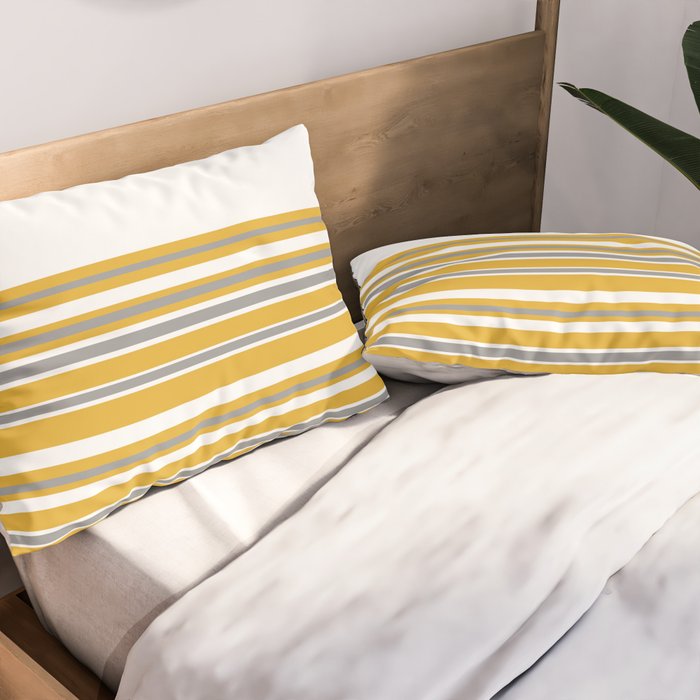 Perfectly Mustard Striped Color Block with White and Gray Pillow Sham Gallery Image 2