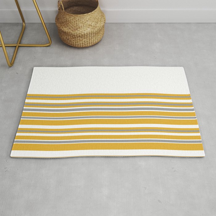 Perfectly Mustard Striped Color Block with White and Gray Rug Gallery Image 1