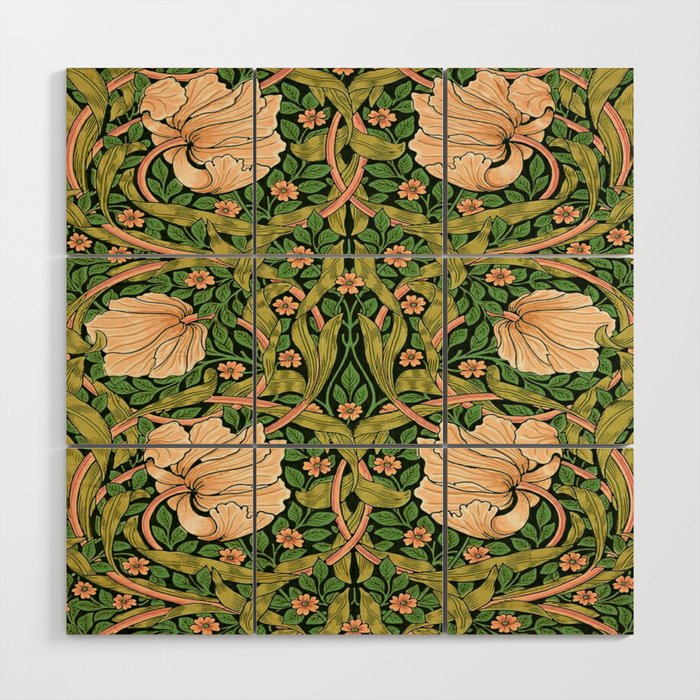 William Morris Pimpernel, green, William Morris floral design  Wood Wall Art Gallery Image 1