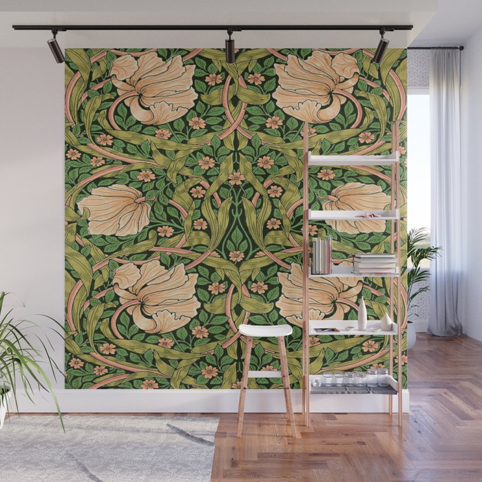 William Morris Pimpernel, green, William Morris floral design  Wall Mural Gallery Image 1