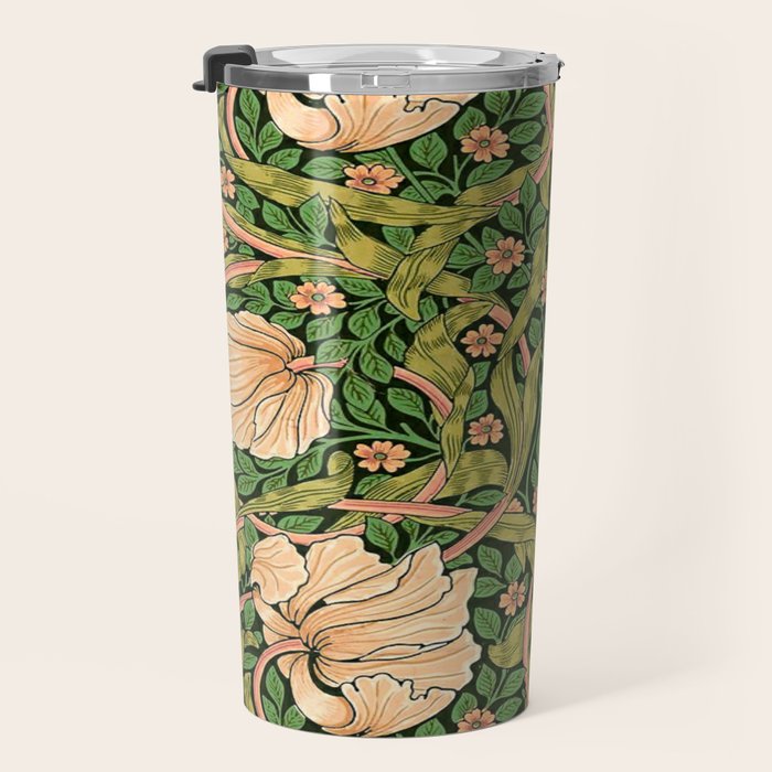 William Morris Pimpernel, green, William Morris floral design  Travel Mug Gallery Image 3