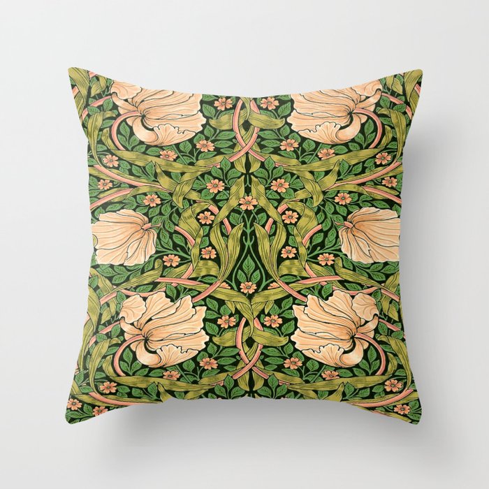 William Morris Pimpernel, green, William Morris floral design  Throw Pillow Gallery Image 1