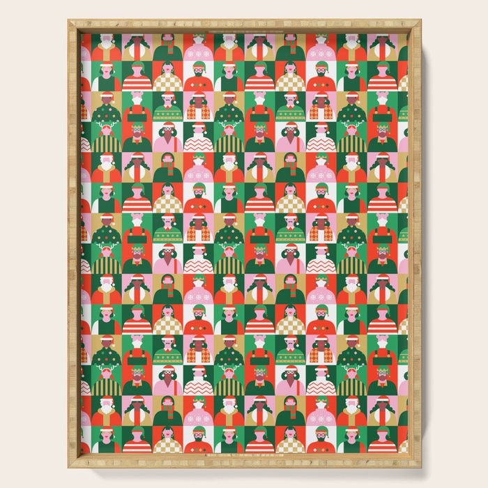 Diverse festive christmas people pattern Serving Tray Gallery Image 1