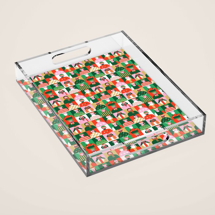 Diverse festive christmas people pattern Acrylic Tray Gallery Image 1