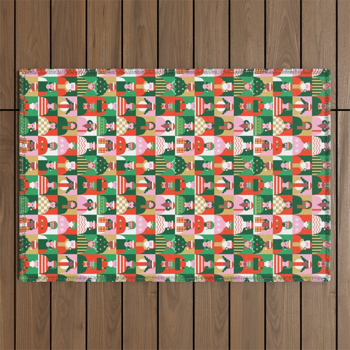 Diverse festive christmas people pattern Outdoor Rug Gallery Image 1