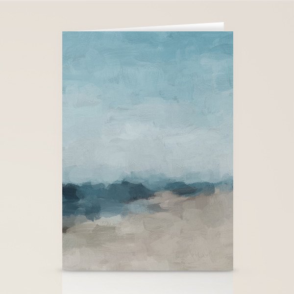 Beach Day I - Navy Ocean Horizon Sandy Sunny Clear Blue Skies Abstract Nature Painting Wall Art Stationery Card Gallery Image 2