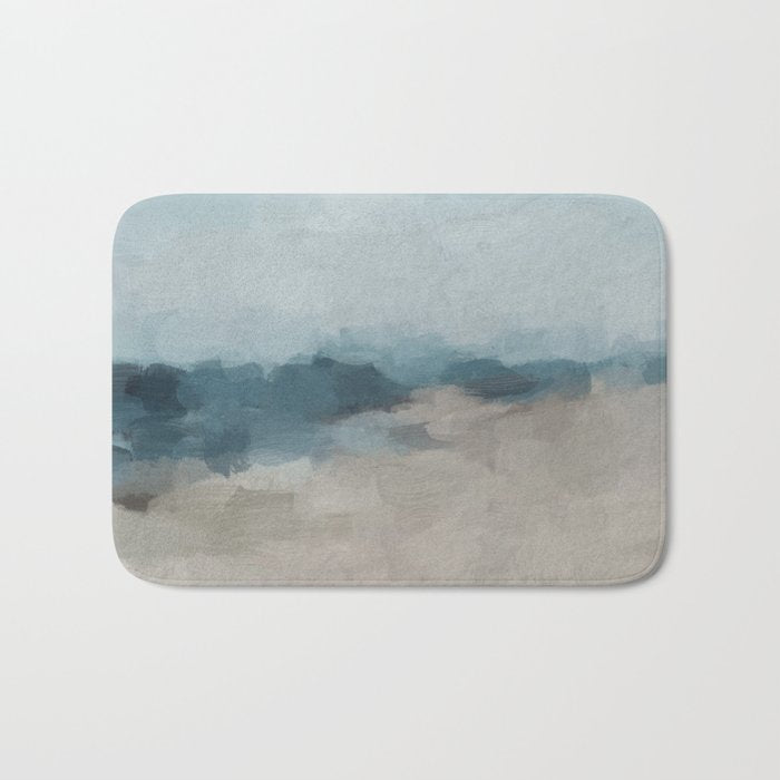 Beach Day I - Navy Ocean Horizon Sandy Sunny Clear Blue Skies Abstract Nature Painting Wall Art Bath Mat Gallery Image 1