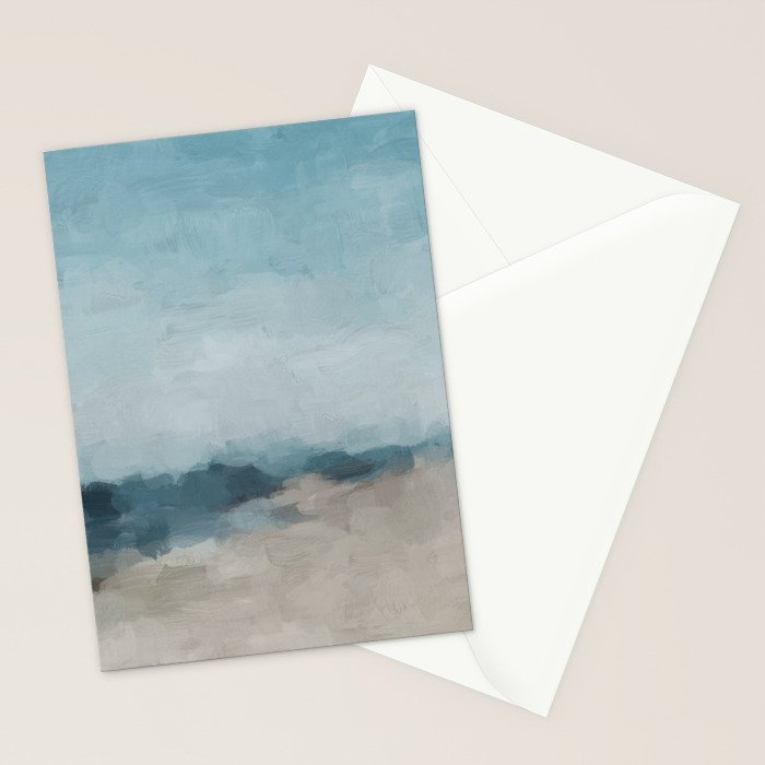 Beach Day I - Navy Ocean Horizon Sandy Sunny Clear Blue Skies Abstract Nature Painting Wall Art Stationery Card Gallery Image 2