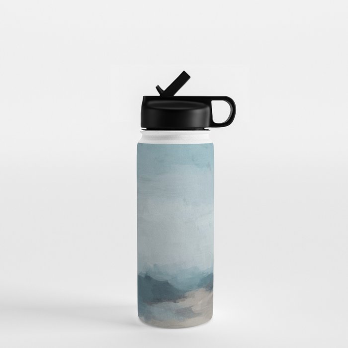 Beach Day I - Navy Ocean Horizon Sandy Sunny Clear Blue Skies Abstract Nature Painting Wall Art Water Bottle Gallery Image 1