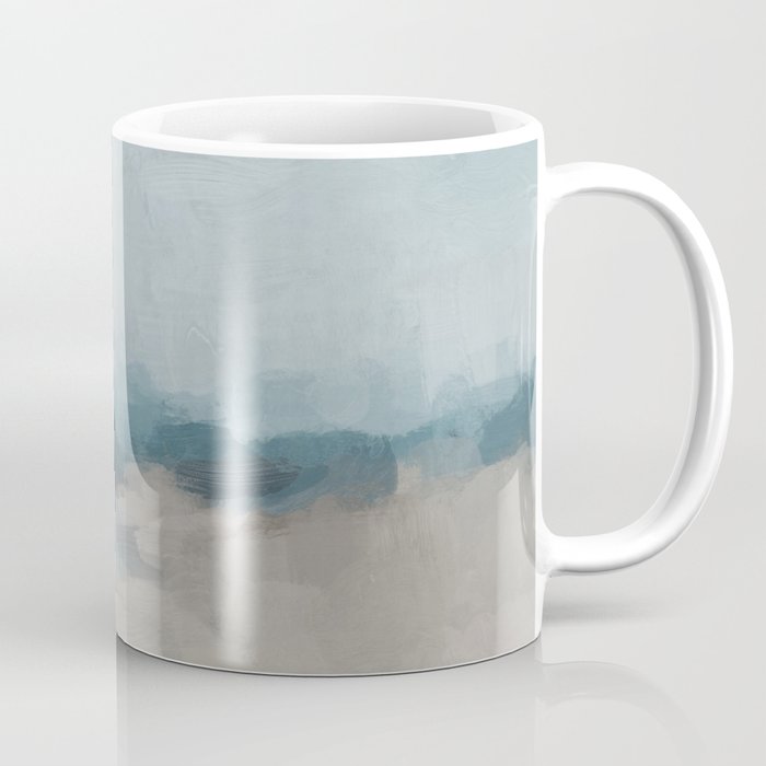 Beach Day I - Navy Ocean Horizon Sandy Sunny Clear Blue Skies Abstract Nature Painting Wall Art Coffee Mug Gallery Image 1