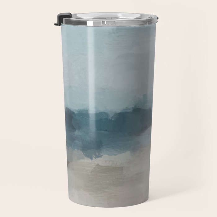 Beach Day I - Navy Ocean Horizon Sandy Sunny Clear Blue Skies Abstract Nature Painting Wall Art Travel Mug Gallery Image 3