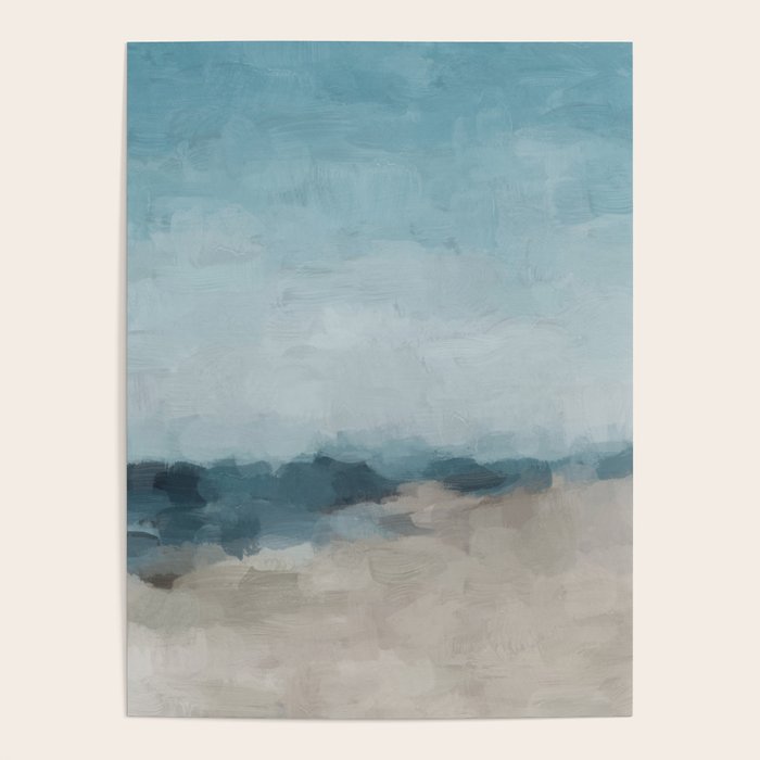 Beach Day I - Navy Ocean Horizon Sandy Sunny Clear Blue Skies Abstract Nature Painting Wall Art Poster Gallery Image 4