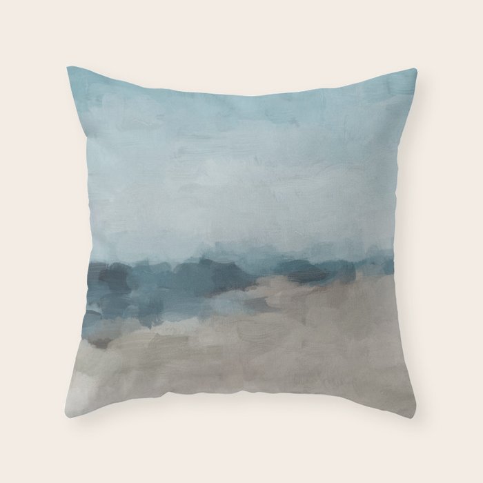 Beach Day I - Navy Ocean Horizon Sandy Sunny Clear Blue Skies Abstract Nature Painting Wall Art Throw Pillow Gallery Image 6