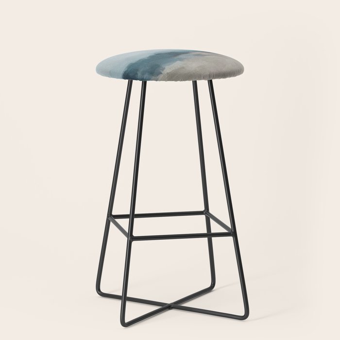 Beach Day I - Navy Ocean Horizon Sandy Sunny Clear Blue Skies Abstract Nature Painting Wall Art Stool Gallery Image 1