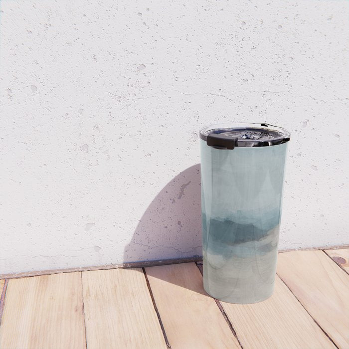 Beach Day I - Navy Ocean Horizon Sandy Sunny Clear Blue Skies Abstract Nature Painting Wall Art Travel Mug Gallery Image 4