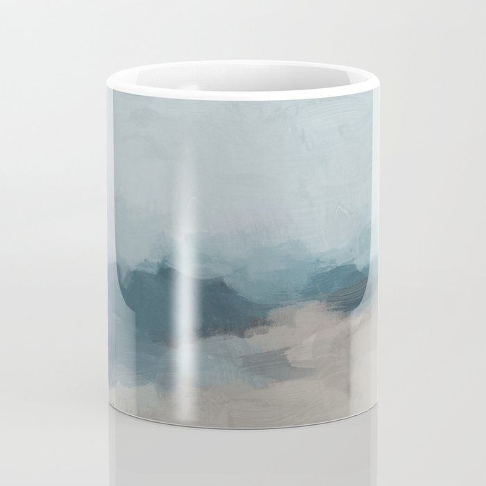 Beach Day I - Navy Ocean Horizon Sandy Sunny Clear Blue Skies Abstract Nature Painting Wall Art Coffee Mug Gallery Image 4