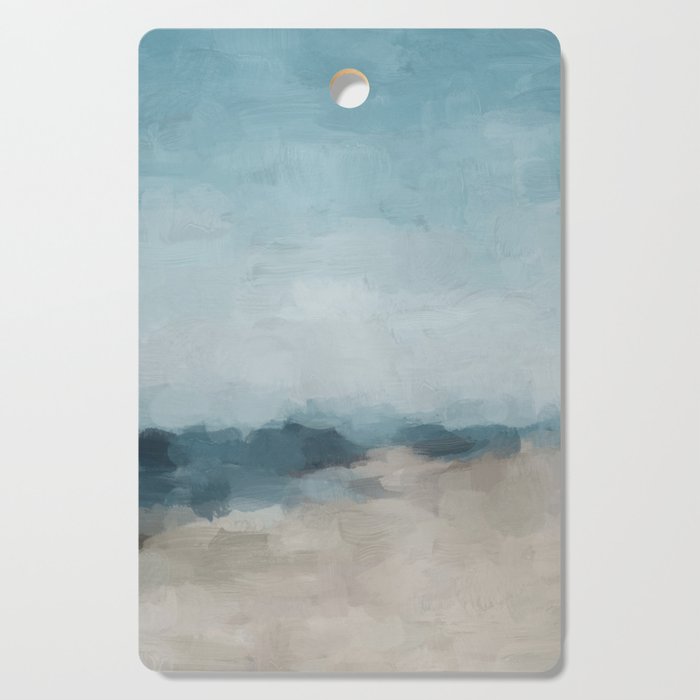 Beach Day I - Navy Ocean Horizon Sandy Sunny Clear Blue Skies Abstract Nature Painting Wall Art Cutting Board Gallery Image 1