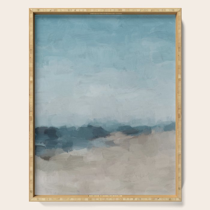 Beach Day I - Navy Ocean Horizon Sandy Sunny Clear Blue Skies Abstract Nature Painting Wall Art Serving Tray Gallery Image 1