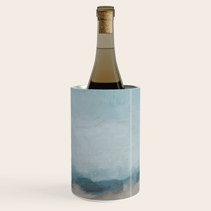 Beach Day I - Navy Ocean Horizon Sandy Sunny Clear Blue Skies Abstract Nature Painting Wall Art Wine Chiller Gallery Image 3
