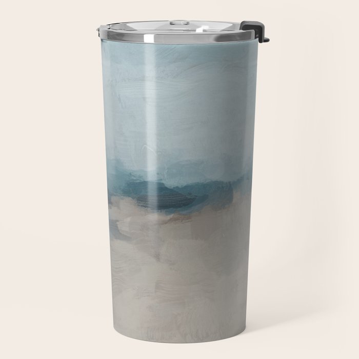 Beach Day I - Navy Ocean Horizon Sandy Sunny Clear Blue Skies Abstract Nature Painting Wall Art Travel Mug Gallery Image 2