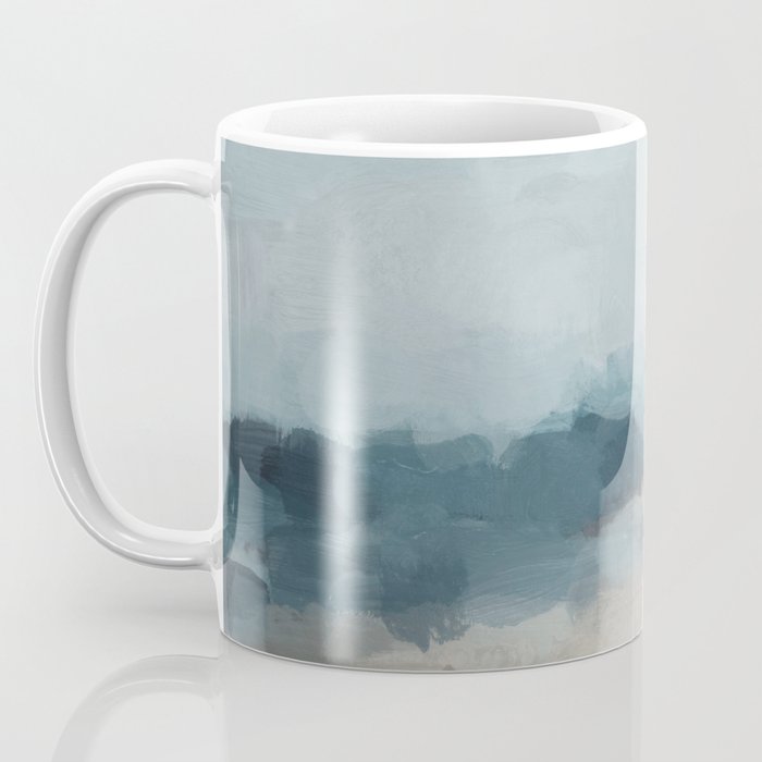 Beach Day I - Navy Ocean Horizon Sandy Sunny Clear Blue Skies Abstract Nature Painting Wall Art Coffee Mug Gallery Image 3